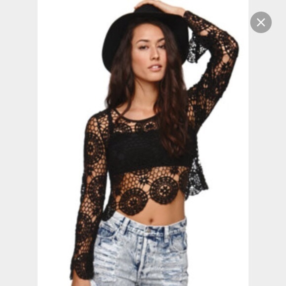 Kendall and Kylie Crochet Bell Sleeve Top